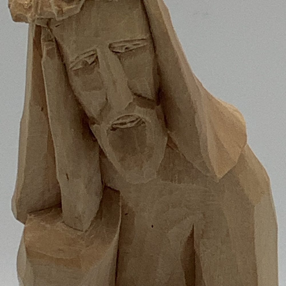 Handcrafted Pensive Jesus Wooden Sculpture - Picture 5 of 12